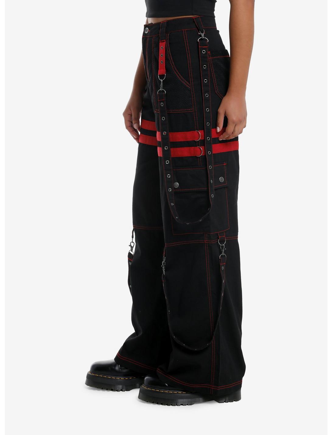 Black & Red Grommet Suspender Wide Leg Pants Product Image