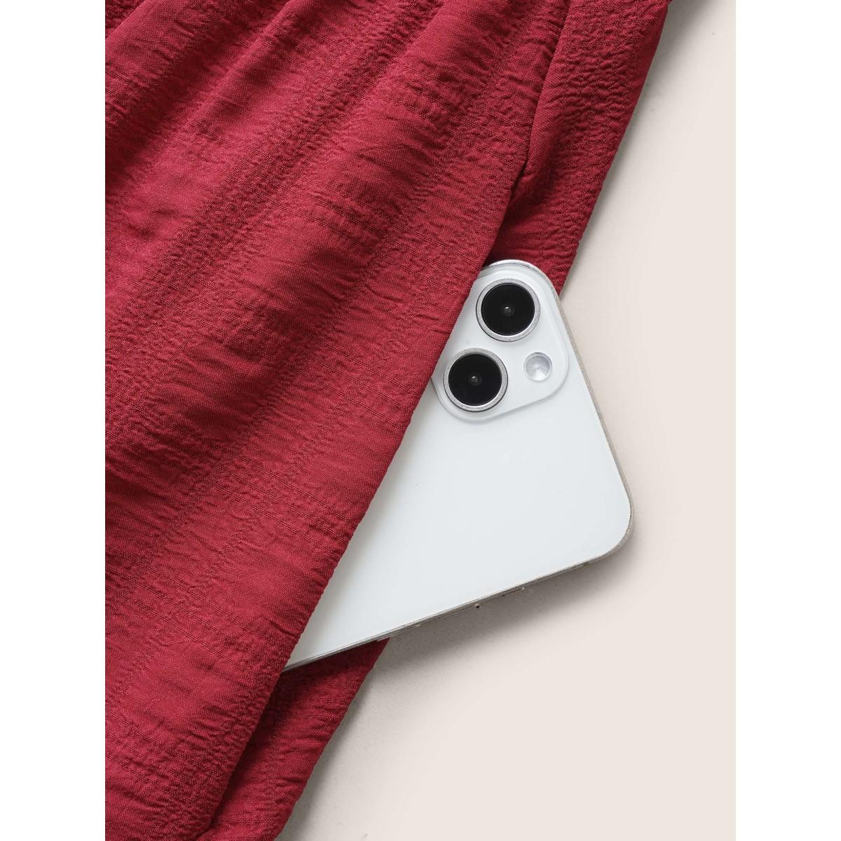 Plus Size Plain Ruched Drawstring Pocket Ruffle Tiered Dress Raspberry Women Elegant Non V-neck Short sleeve Curvy Midi Dress BloomChic 10/M Product Image