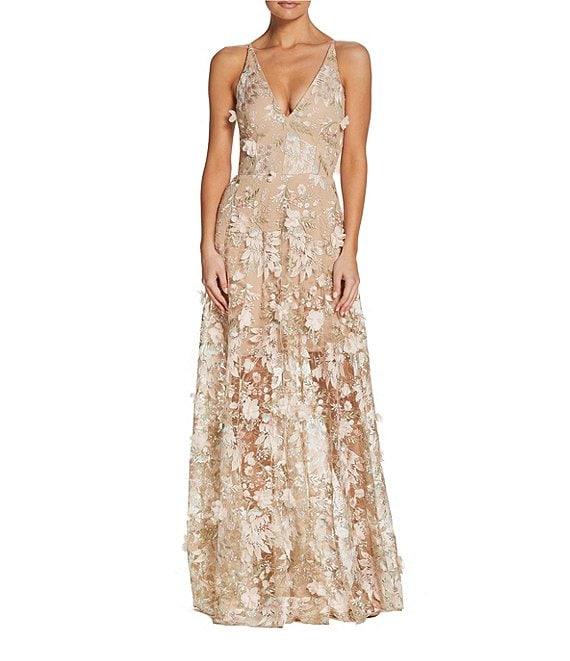Dress the Population Sidney 3D Floral Plunging V-Neck Sleeveless Maxi Dress Product Image