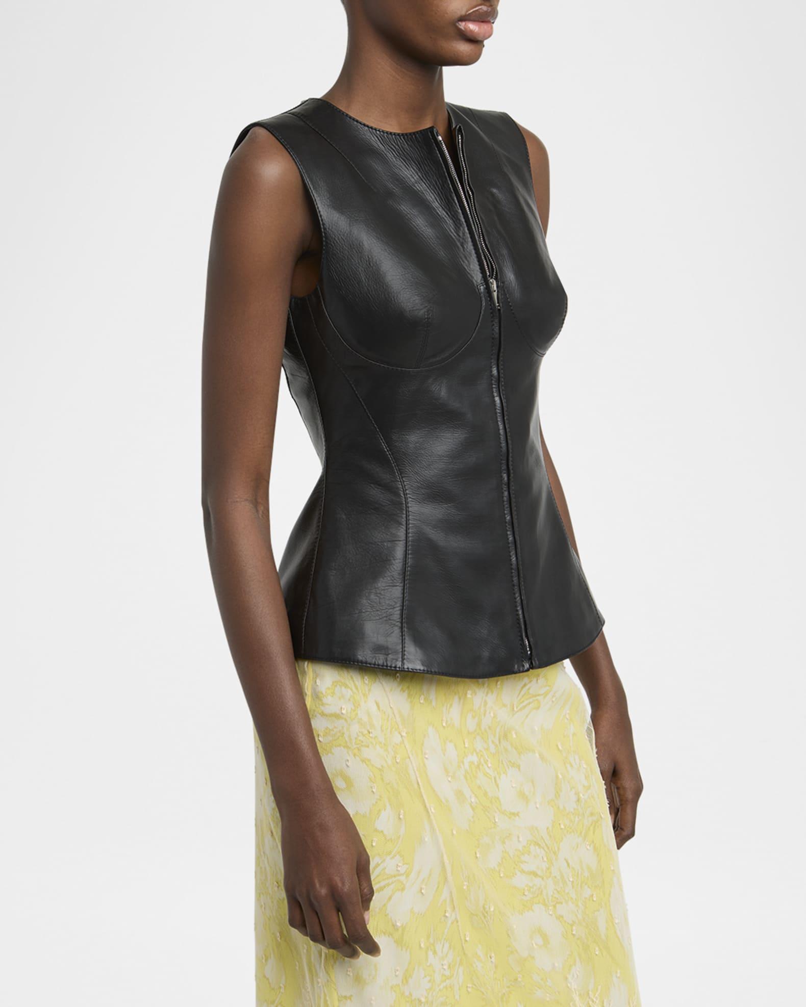 Sleeveless Zip-Up Seamed Leather Top Product Image