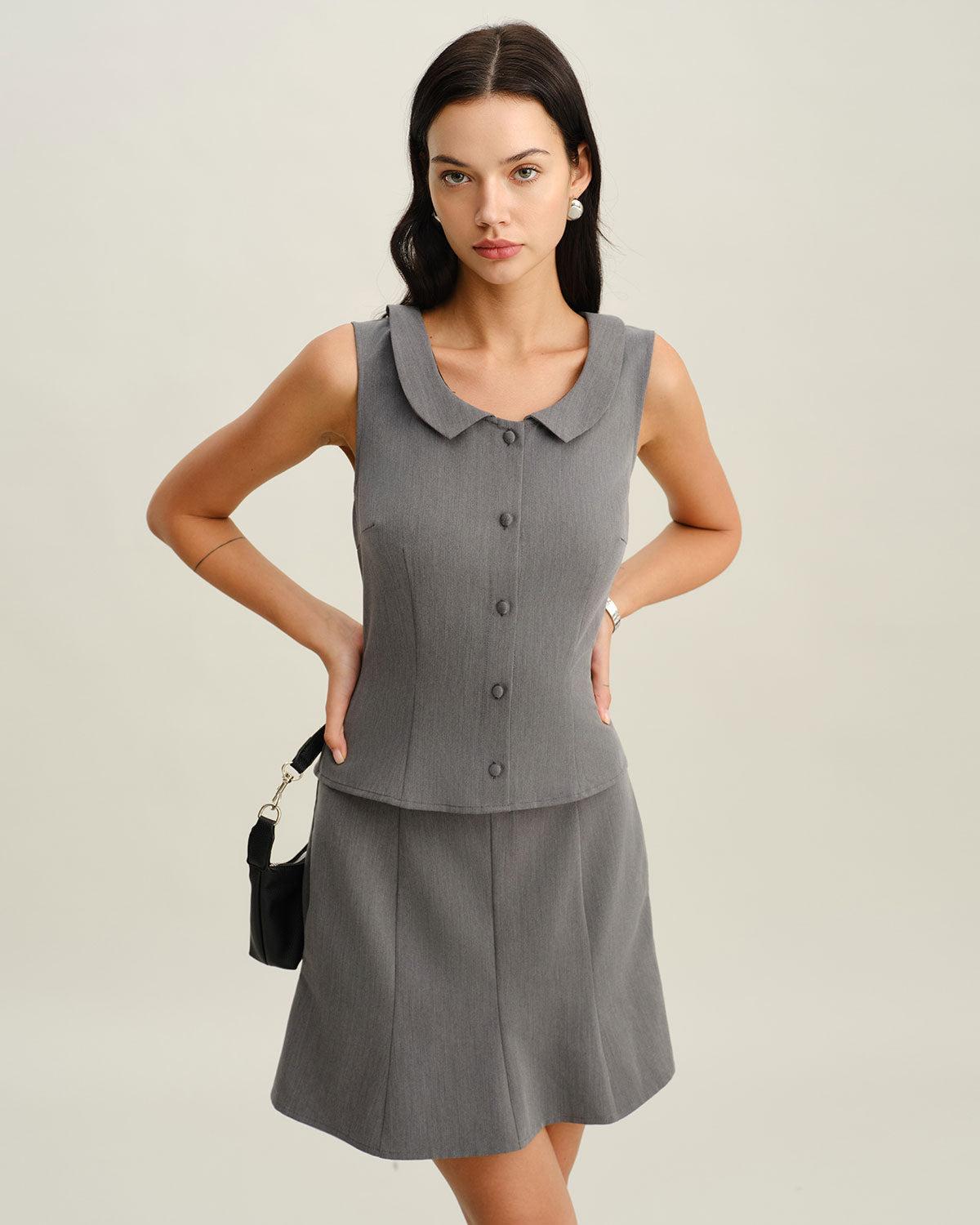 Grey Collared Button Tank Top Product Image