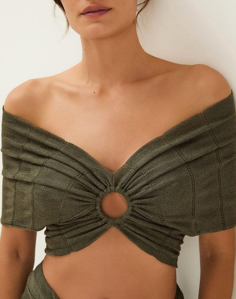 Knit Solaro Bardot Top - Evergreen Product Image