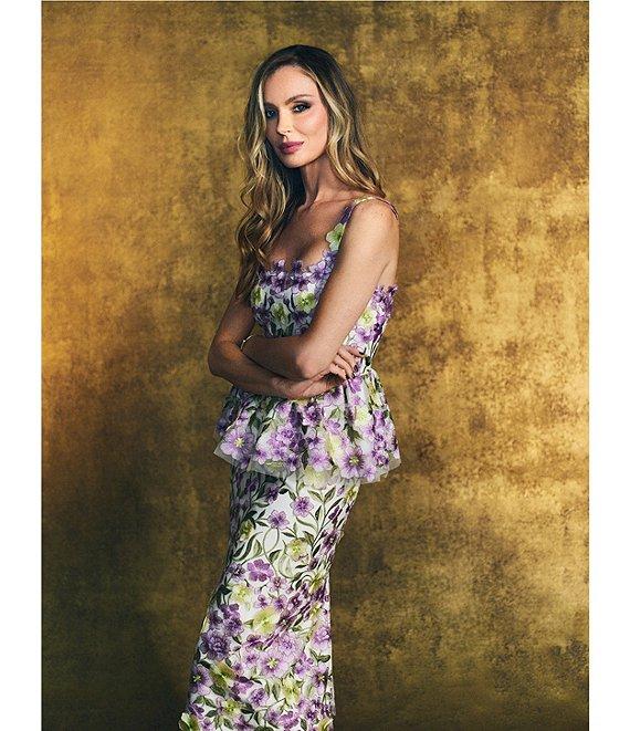 Muse by Marchesa Cynthia Floral Novelty Embroidered Pencil Midi Skirt Product Image