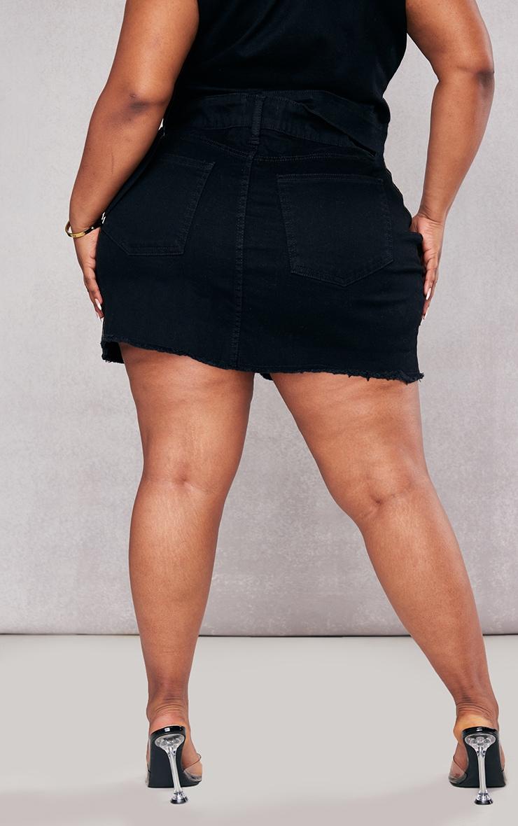 Plus Black Stretch Denim Split Detail Mini Skirt Product Image