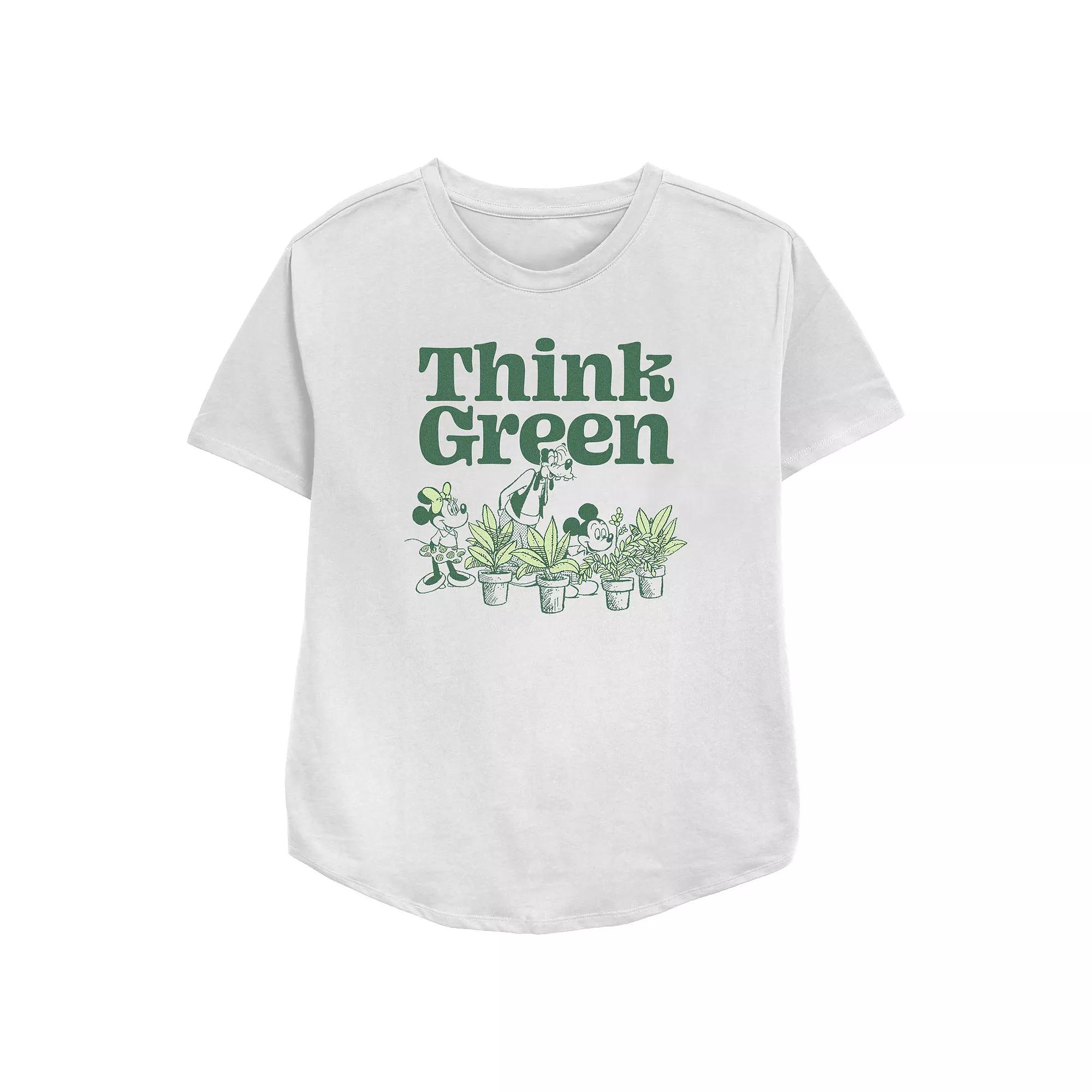 Disney's Mickey Mouse & Friends Think Green Women's Relaxed Fit Graphic Tee, Size: Small, White Product Image