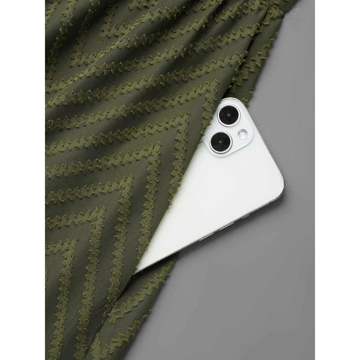 Plus Size Lace V-Neck Chiffon Waist-Cinched Midi Dress ArmyGreen Women Resort Woven ribbon&lace trim V-neck Half Sleeve Curvy BloomChic 10/M Product Image