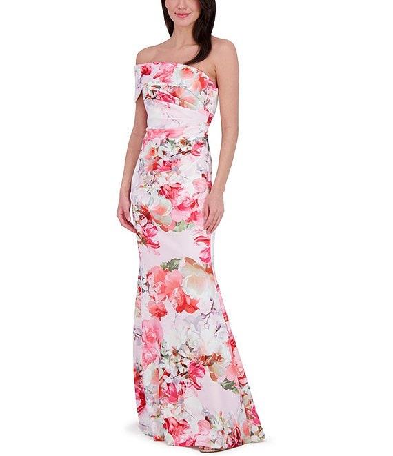 Eliza J Scuba Floral Print One-Shoulder Neck Sleeveless Sheath Gown Product Image