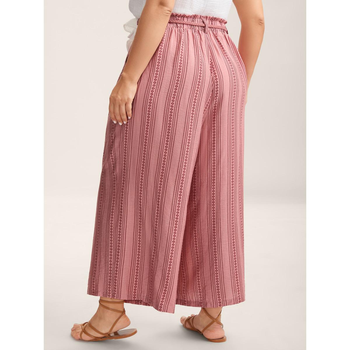 Plus Size Stripe Print Drawstring Wide-Leg Pants Women Rouge Boho Wide Leg Mid Rise Vacation Pants BloomChic 28/5X Product Image