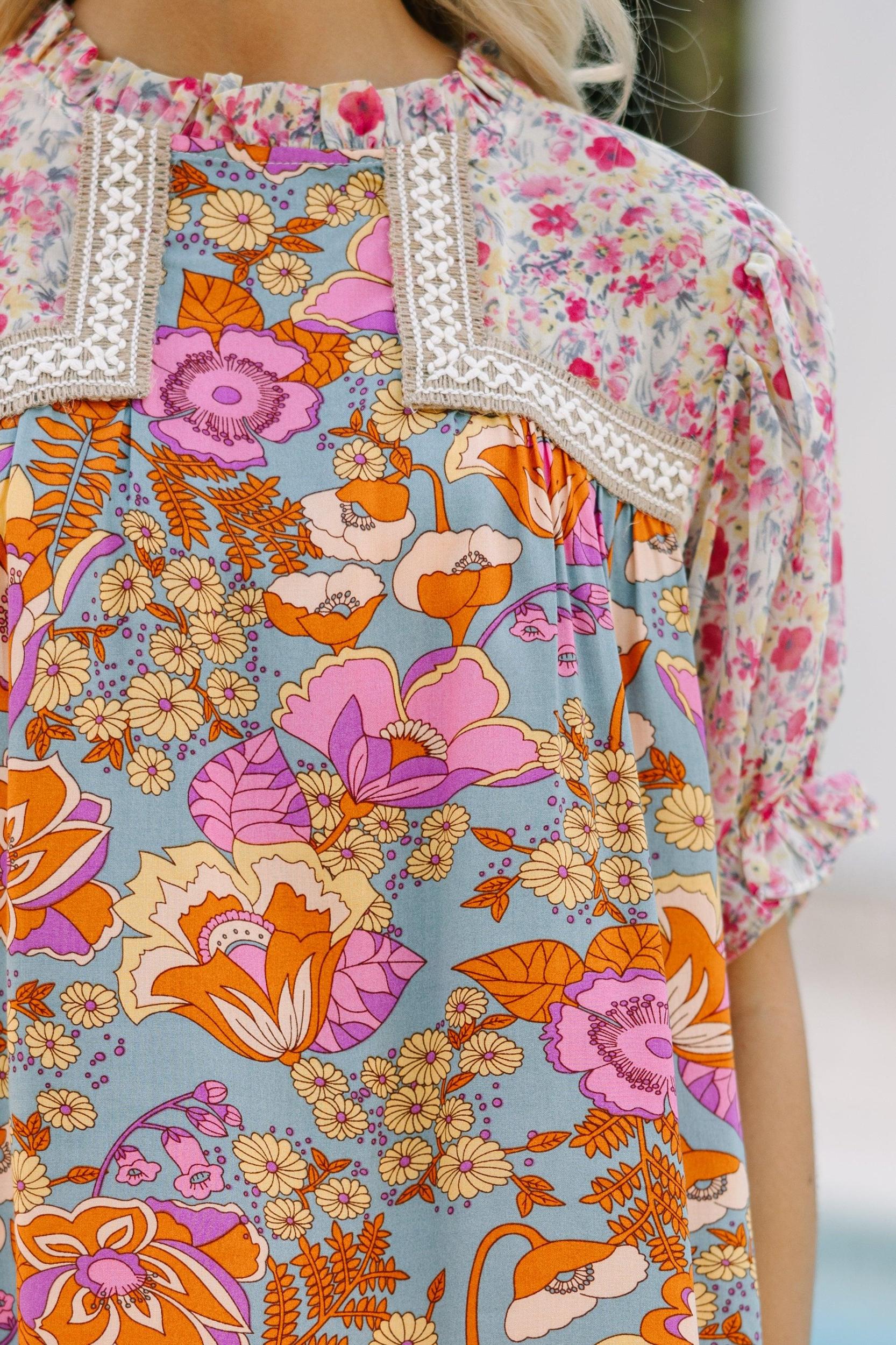 Let's Be Clear Dusty Sage Floral Short Sleeve Blouse Female Product Image