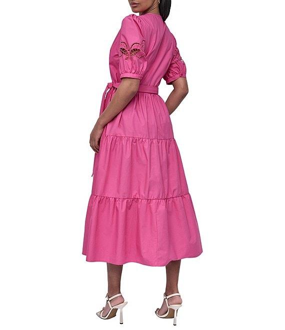 DKNY by Donna Karan Cotton Poplin Puff Sleeve Tiered Midi Wrap Dress Product Image