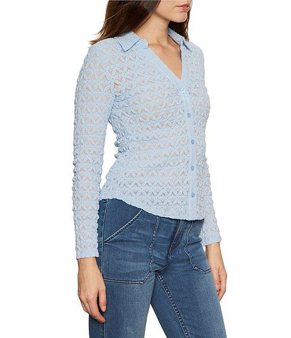 Sanctuary Pucker Up Dreamgirl Lace Point Collar Neck Long Sleeve Button Front Top Product Image