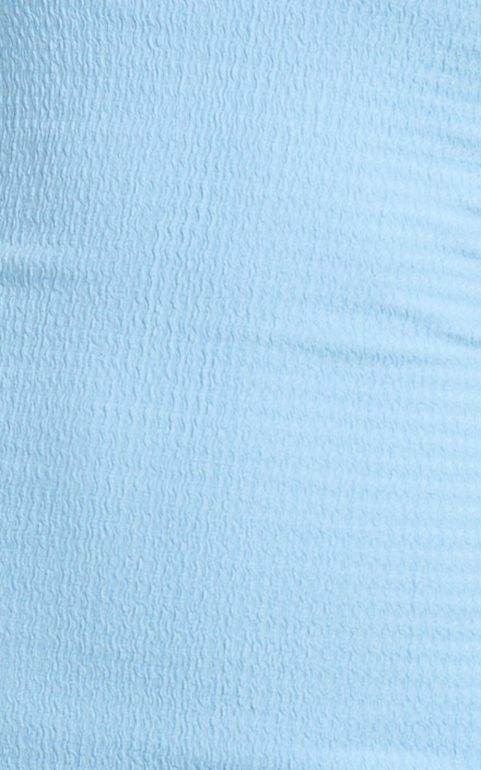 Jude Mini Dress - Twist Straps Tipped Shoulder Fitted Pointelle Jersey Dress in Blue Product Image