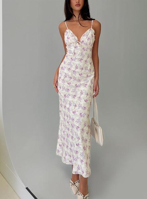 Jessamine Frill Maxi Dress White / Lilac Product Image