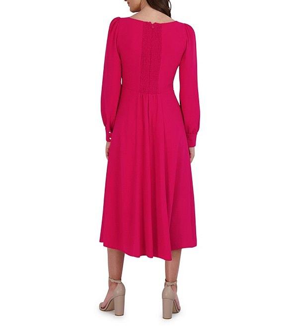 Julia Jordan Scoop Neck Long Puff Sleeve Thigh High Slit Midi Dress Product Image