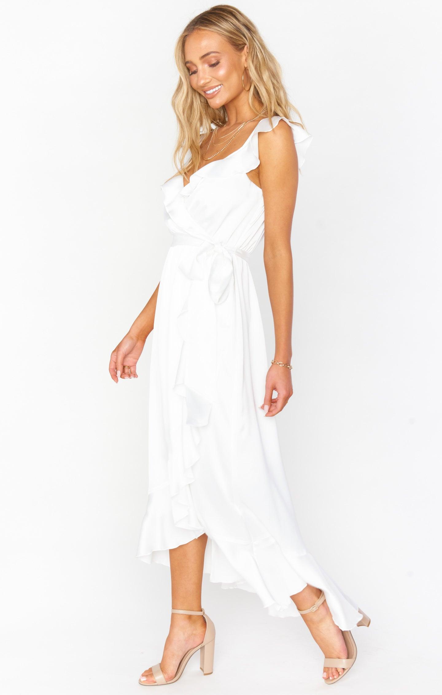 Samantha Ruffle Wrap Dress ~ Ivory Luxe Satin Product Image