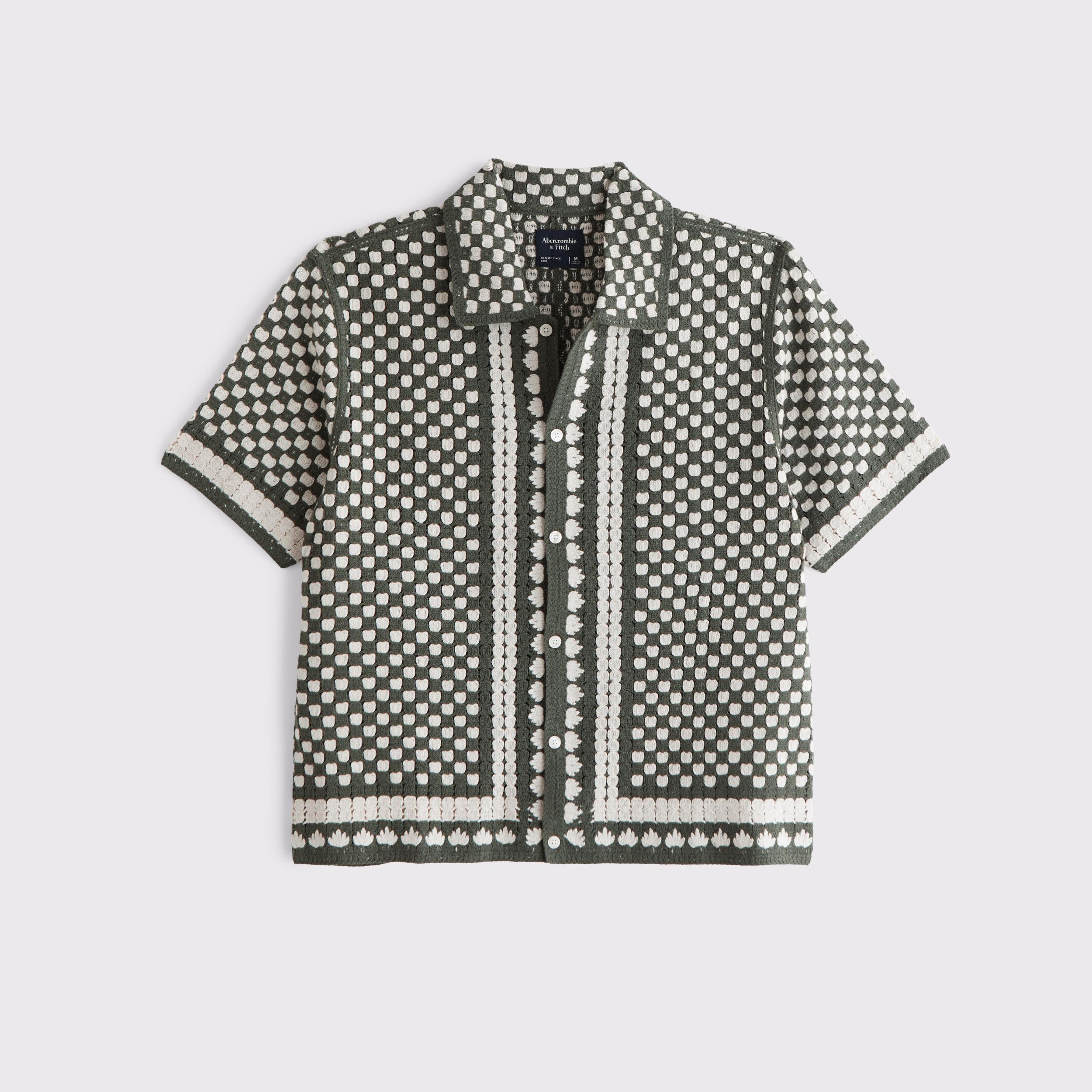 Crochet-Style Border Stripe Button-Through Sweater Polo Product Image