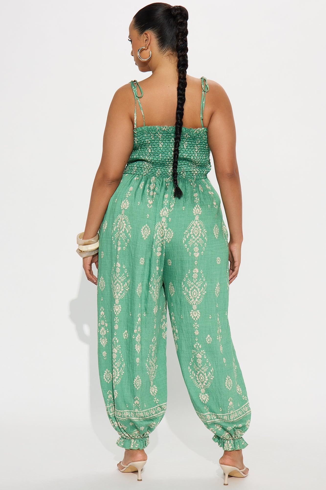 Arabella Linen Jogger Leg Jumpsuit - Green/combo Female Product Image