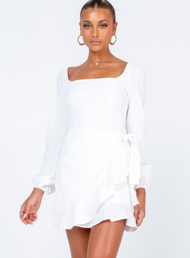 The Villa Long Sleeve Mini Dress White Product Image