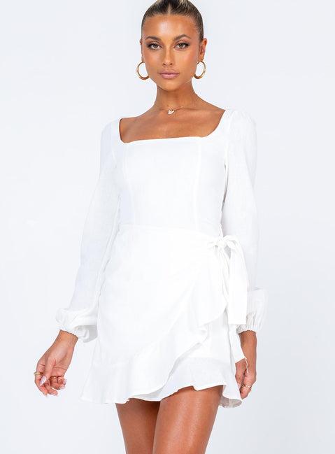 The Villa Long Sleeve Mini Dress White Product Image