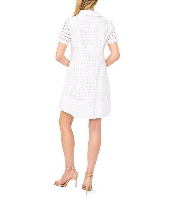 CeCe Eyelet Point Collar Short Sleeve Shirt Dress Product Image