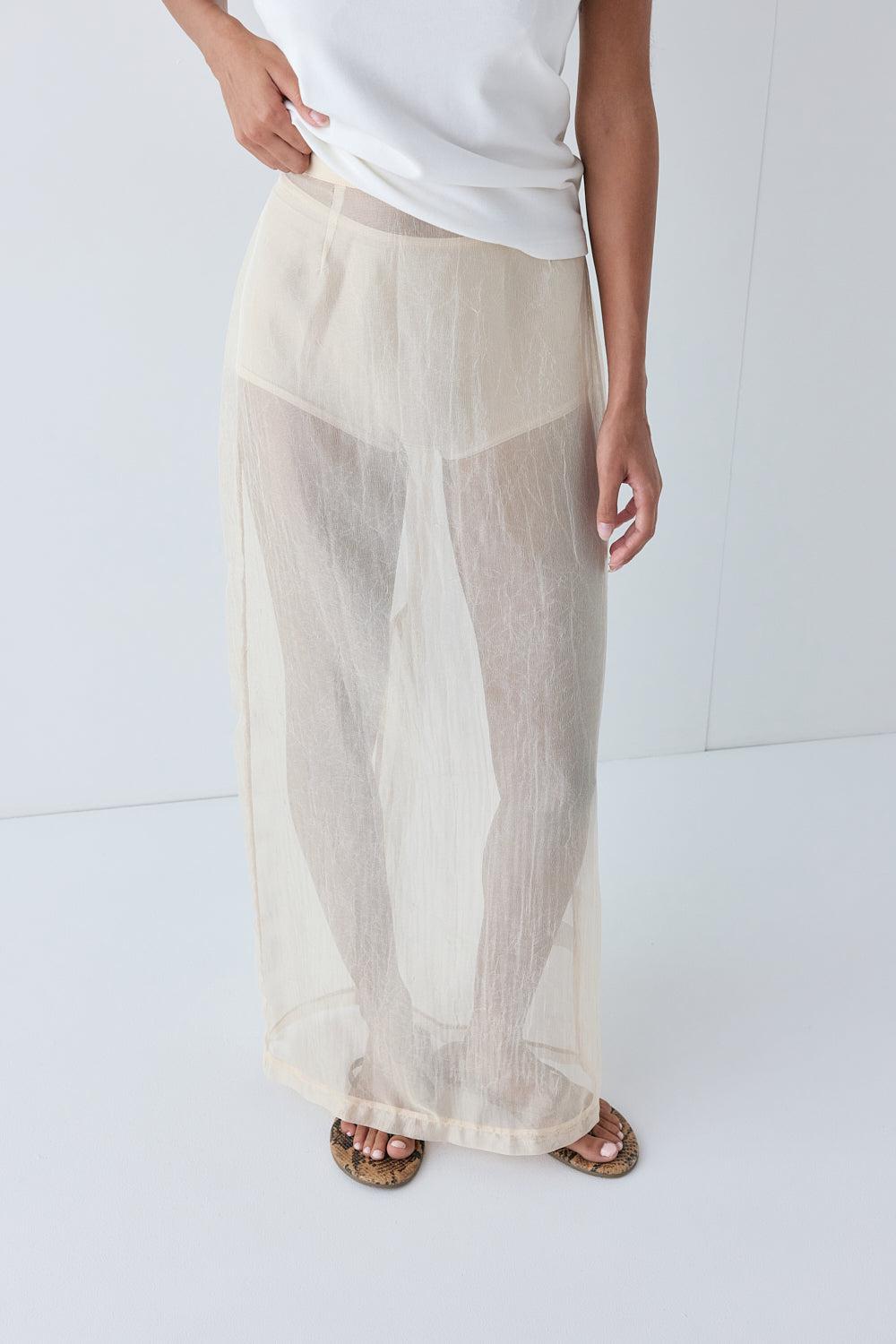 Devyn Sheer Midi Skirt Ecru Product Image