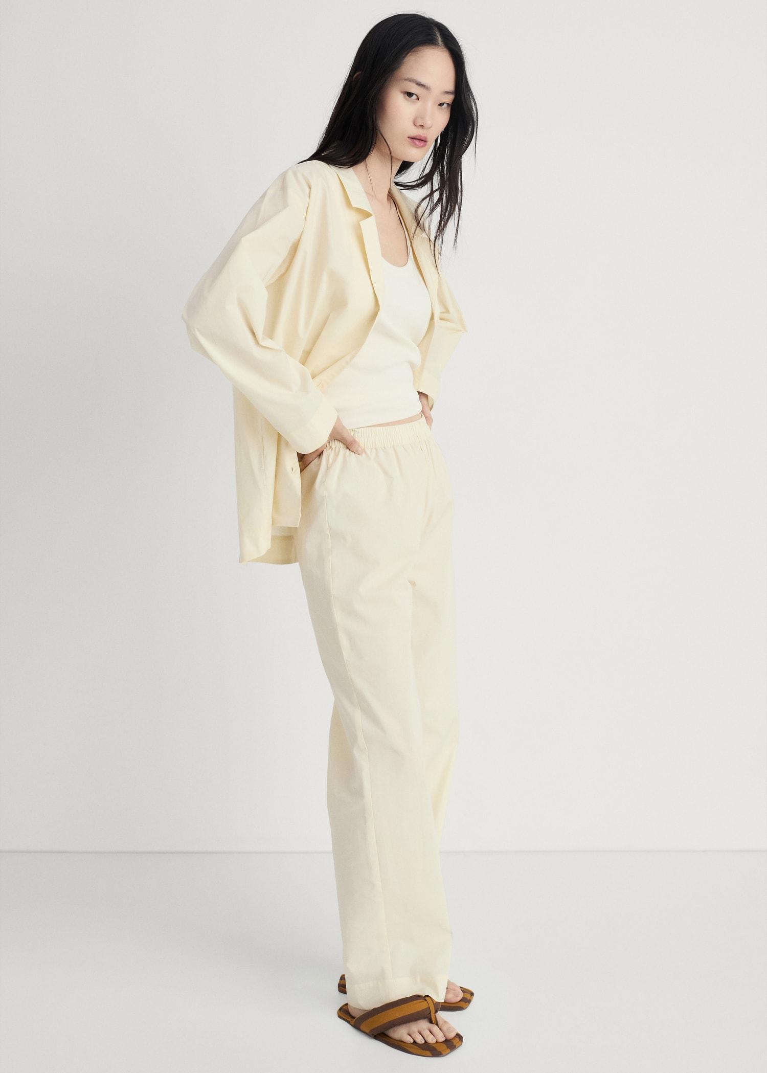 Garment-washed cotton pants - Women | MANGO USA Product Image