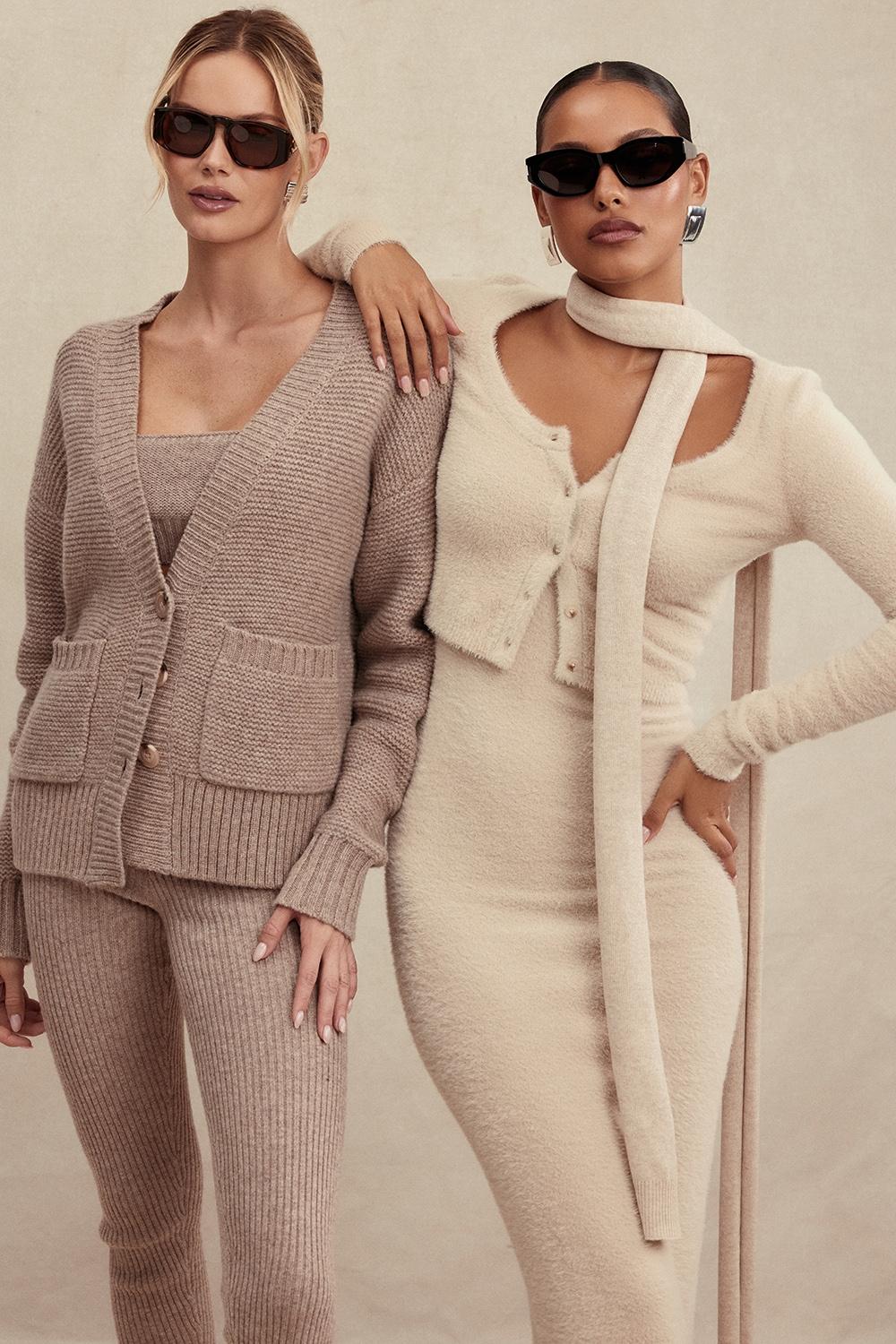 Gene  beige soft fluffy knit cardigan - sale Product Image