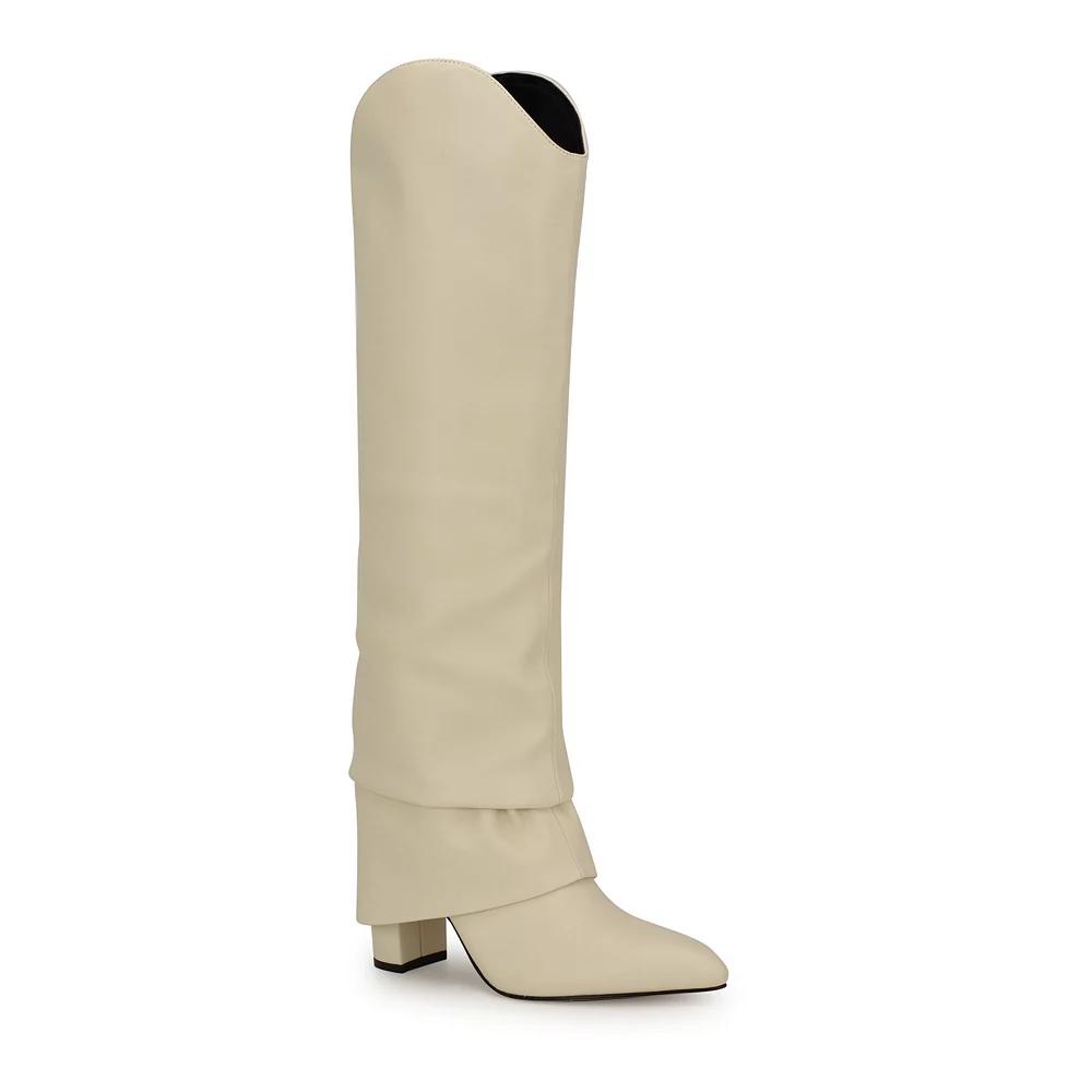 Nine West Lindey Women's Block Heel Pointy Toe Dress Boots, Size: 7, Ivory Product Image