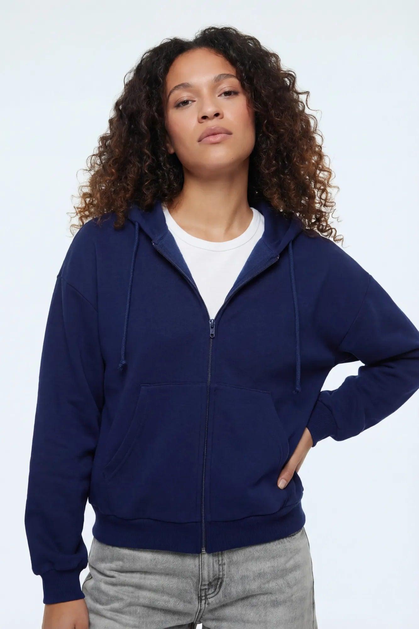 Boxy Zip-Up Fleece Hoodie Female Product Image