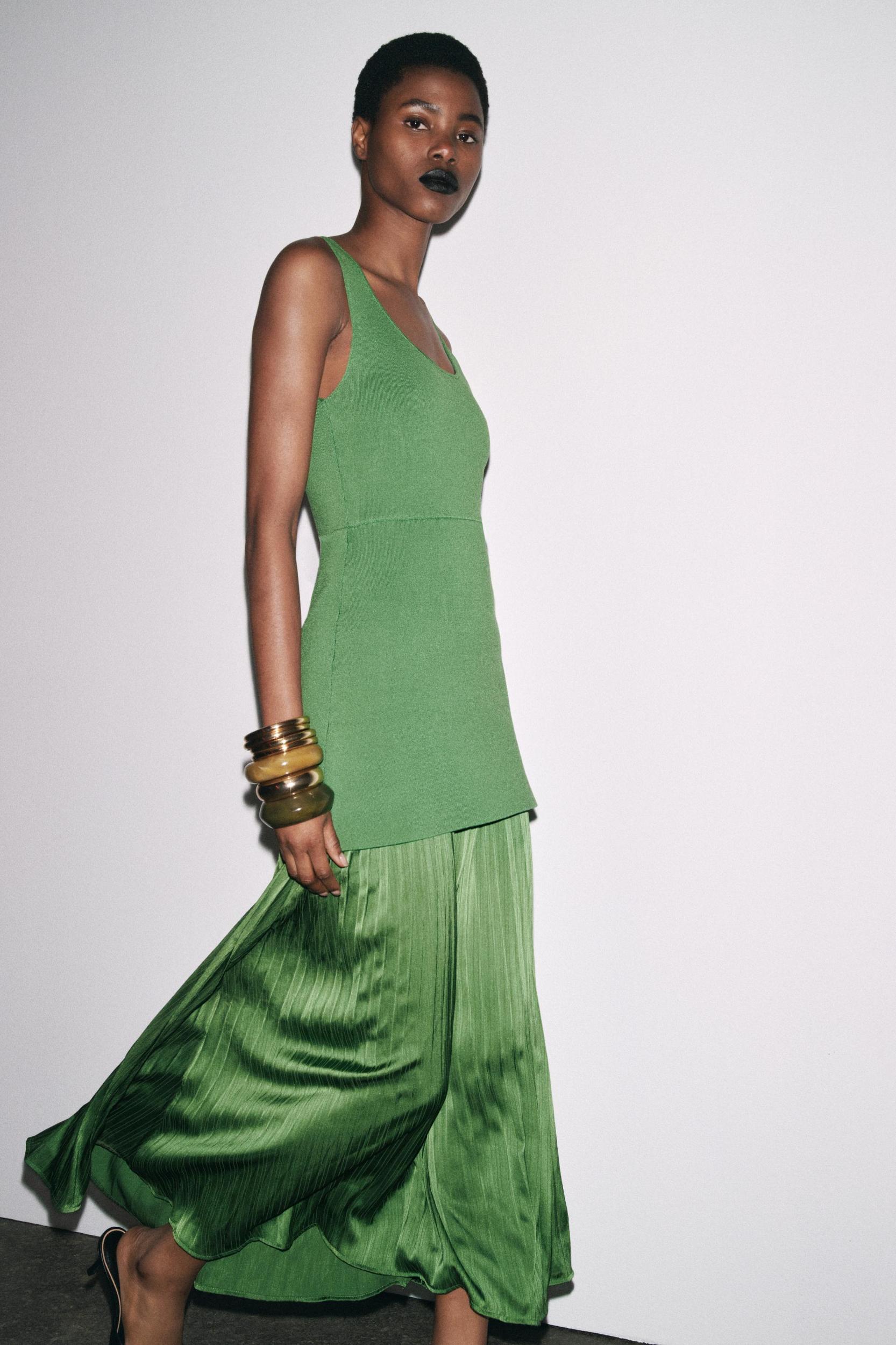 PLEATED KNIT COMBINATION DRESS Product Image