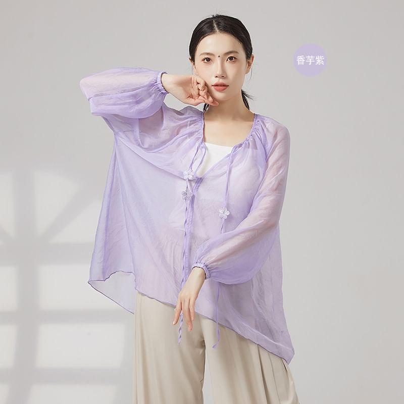 Long-Sleeve V-Neck Plain Dance Top Product Image