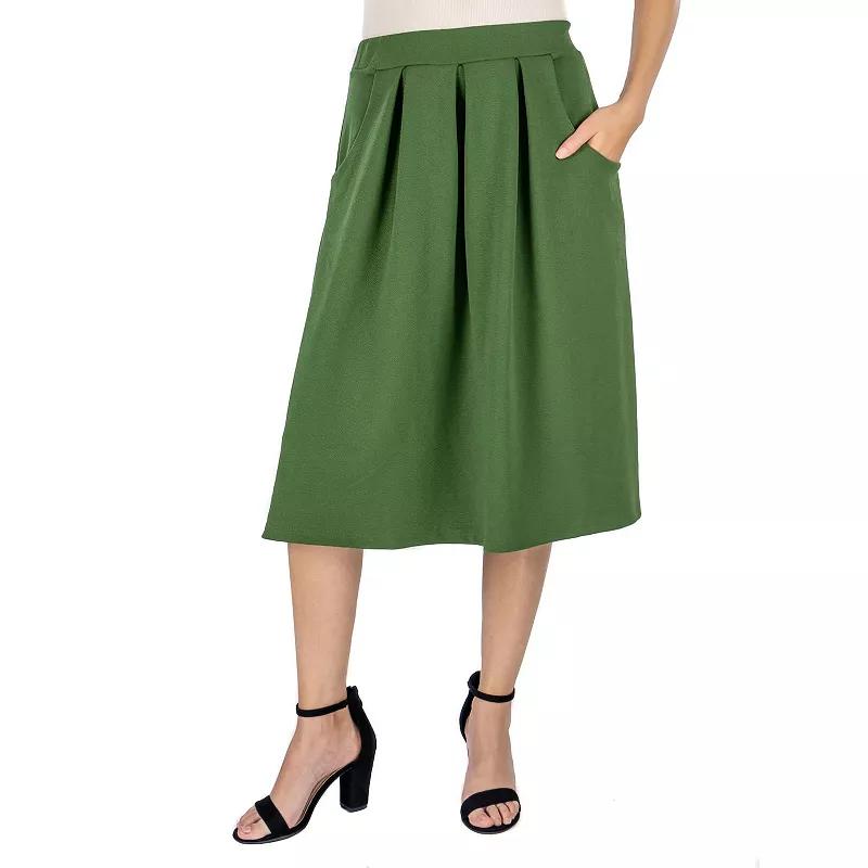 Women's 24Seven Comfort Apparel Solid Pleated Midi Skirt,  Product Image
