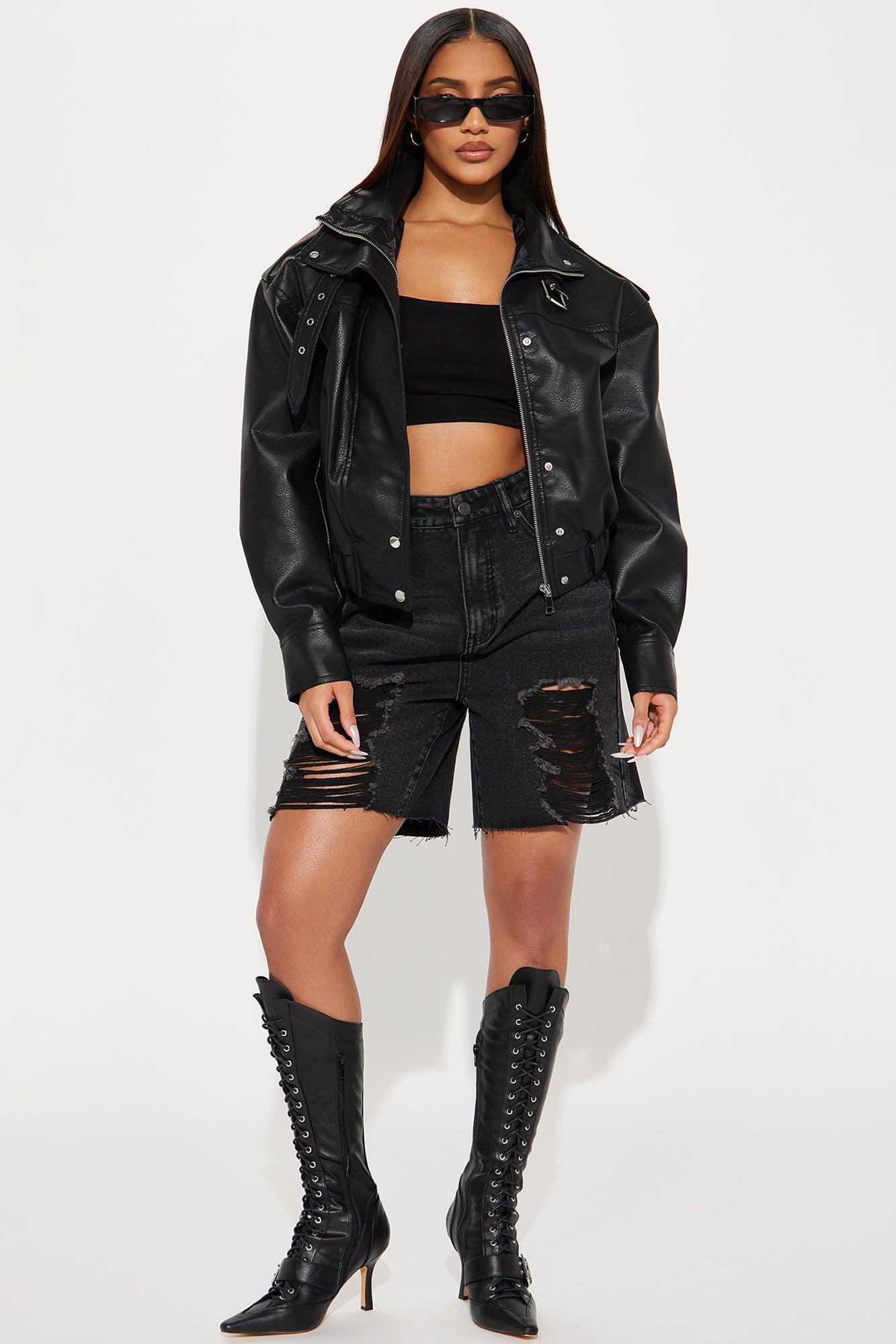Don't Be Jaded Faux Leather Oversized Jacket - Black Female Product Image