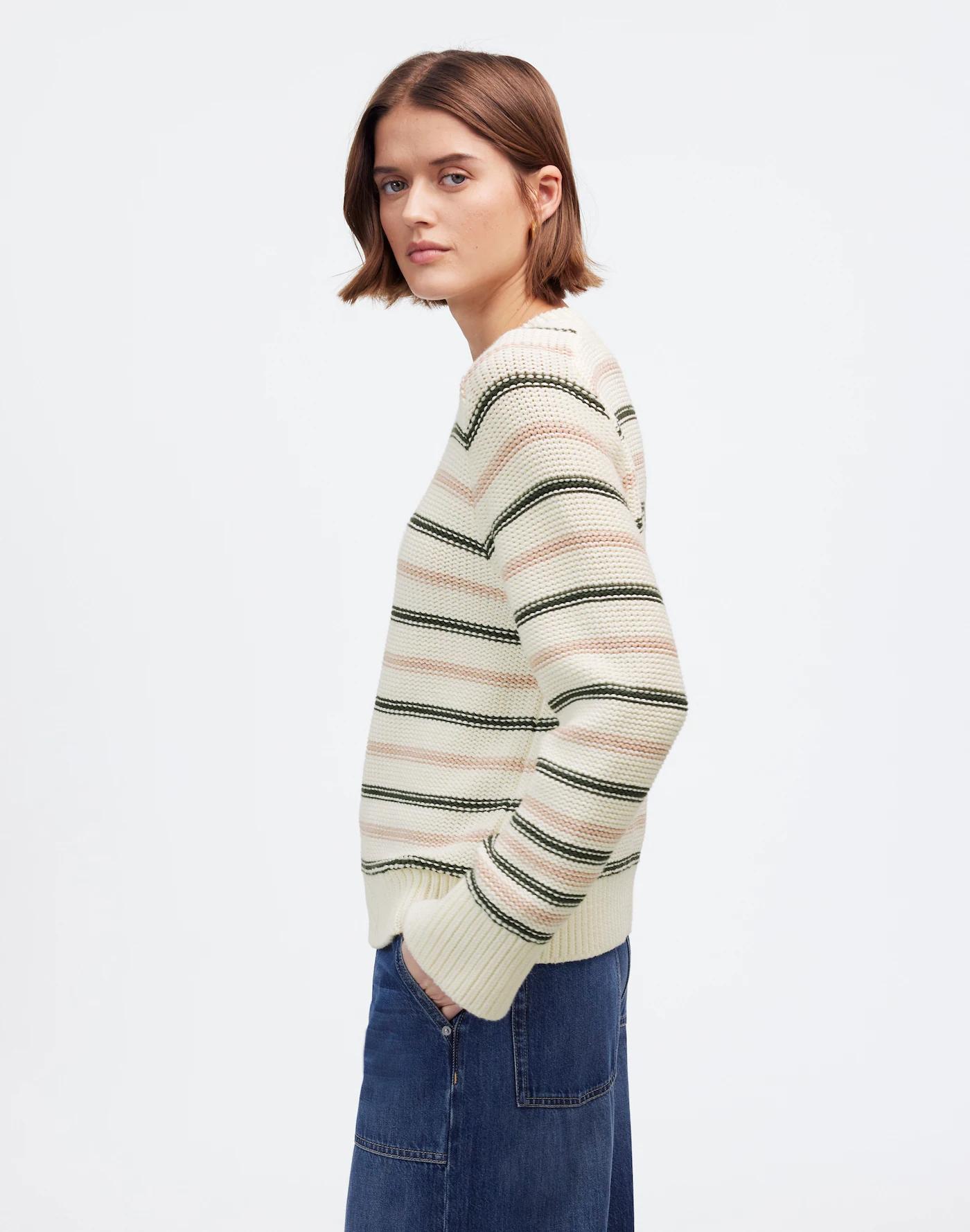 Cotton Crewneck Sweater in Stripe Product Image
