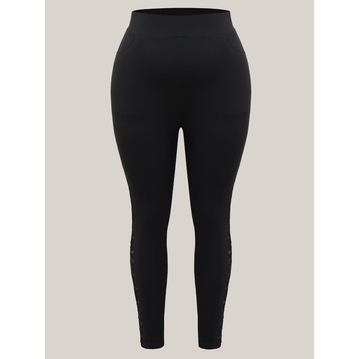 Plus Size Lace Mid-Rise Tight Pants Women Black Elegant High stretch Skinny Mid Rise Everyday Leggings BloomChic 26/4X Product Image