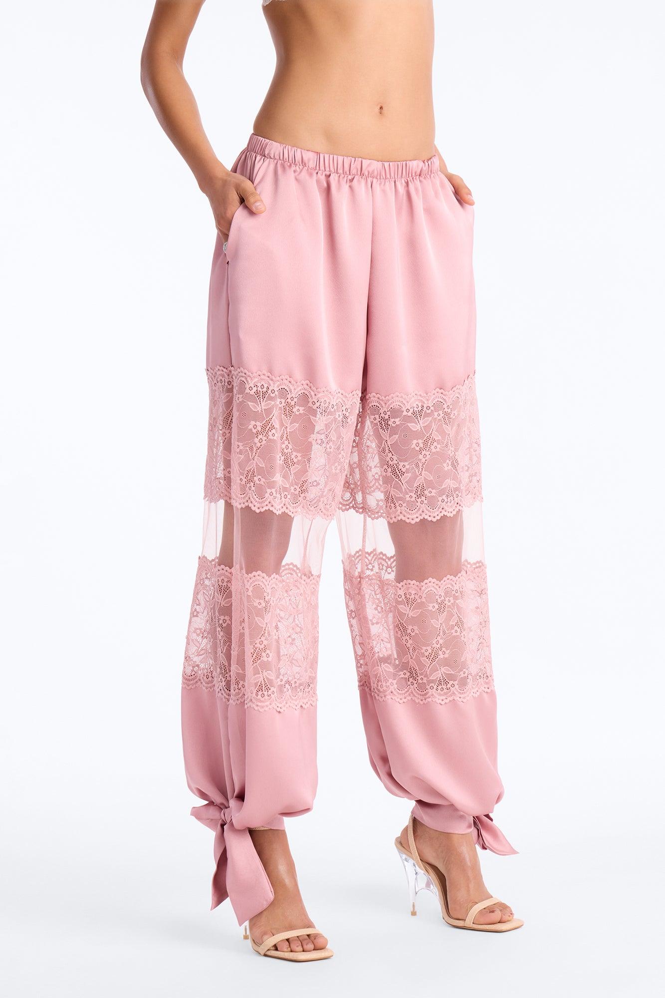 Melissa Satin Brunch Lace Trim Jogger Pant - Light Pink Female Product Image