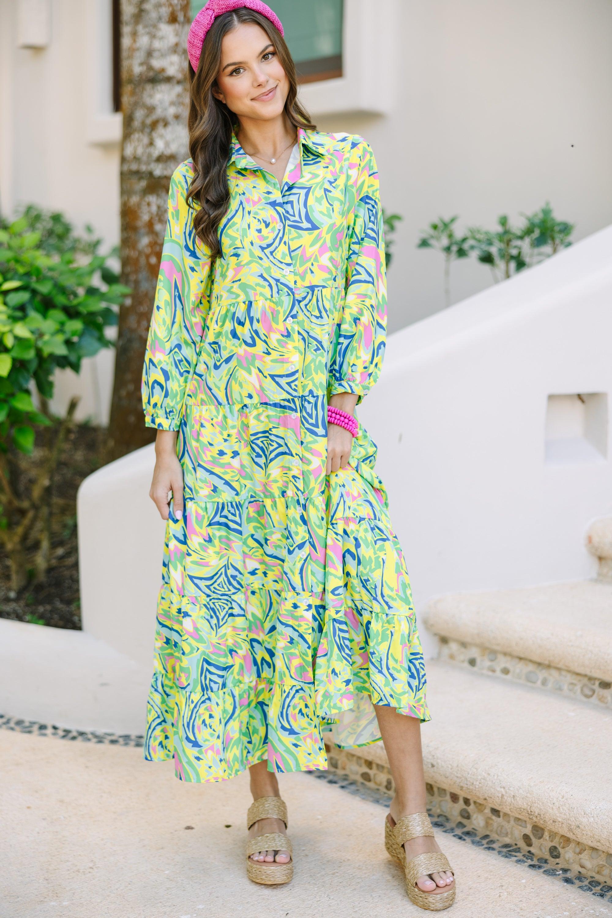 Bright New Days Green Paisley Midi Dress Female Product Image