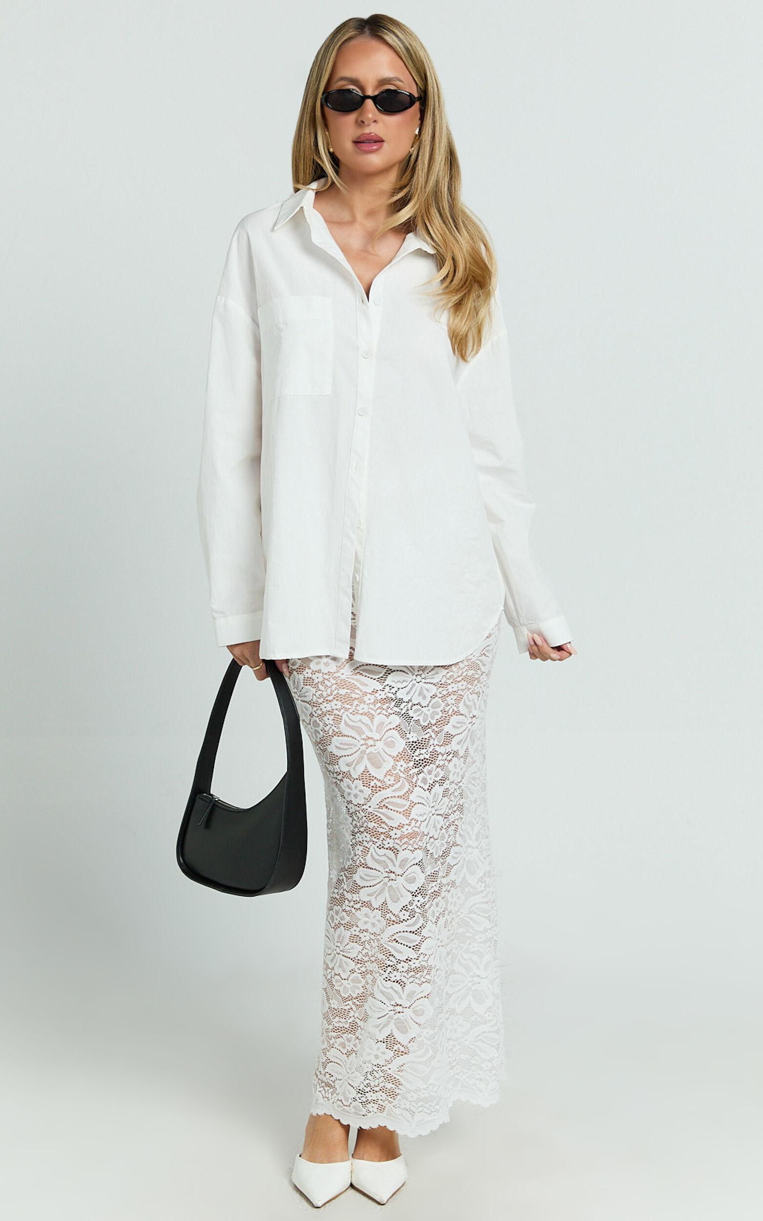 Dahlia Midi Skirt - Lace Skirt in White Product Image