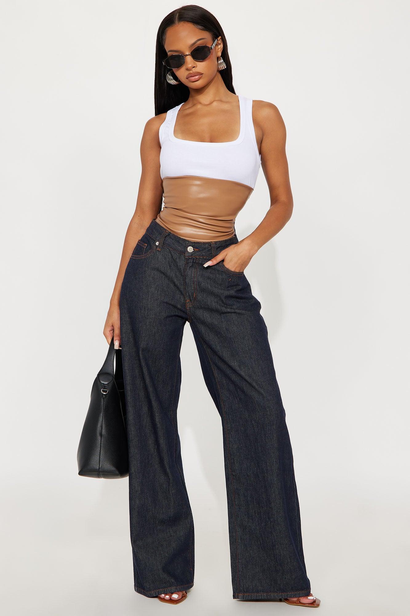 Flirt Fest Faux Leather Tank Top - Camel/combo Female Product Image