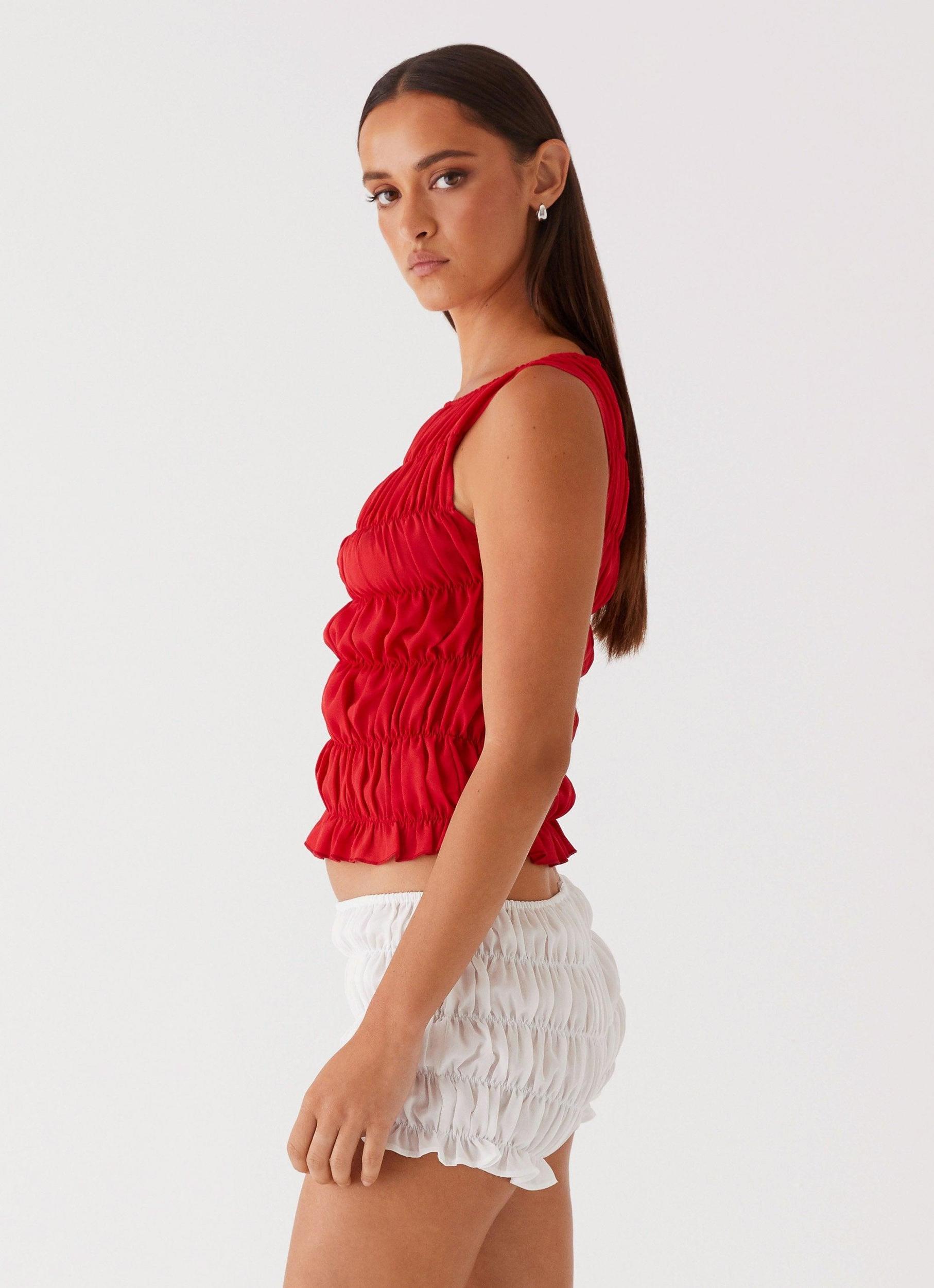 Messina Ruched Tank Top - Red Product Image