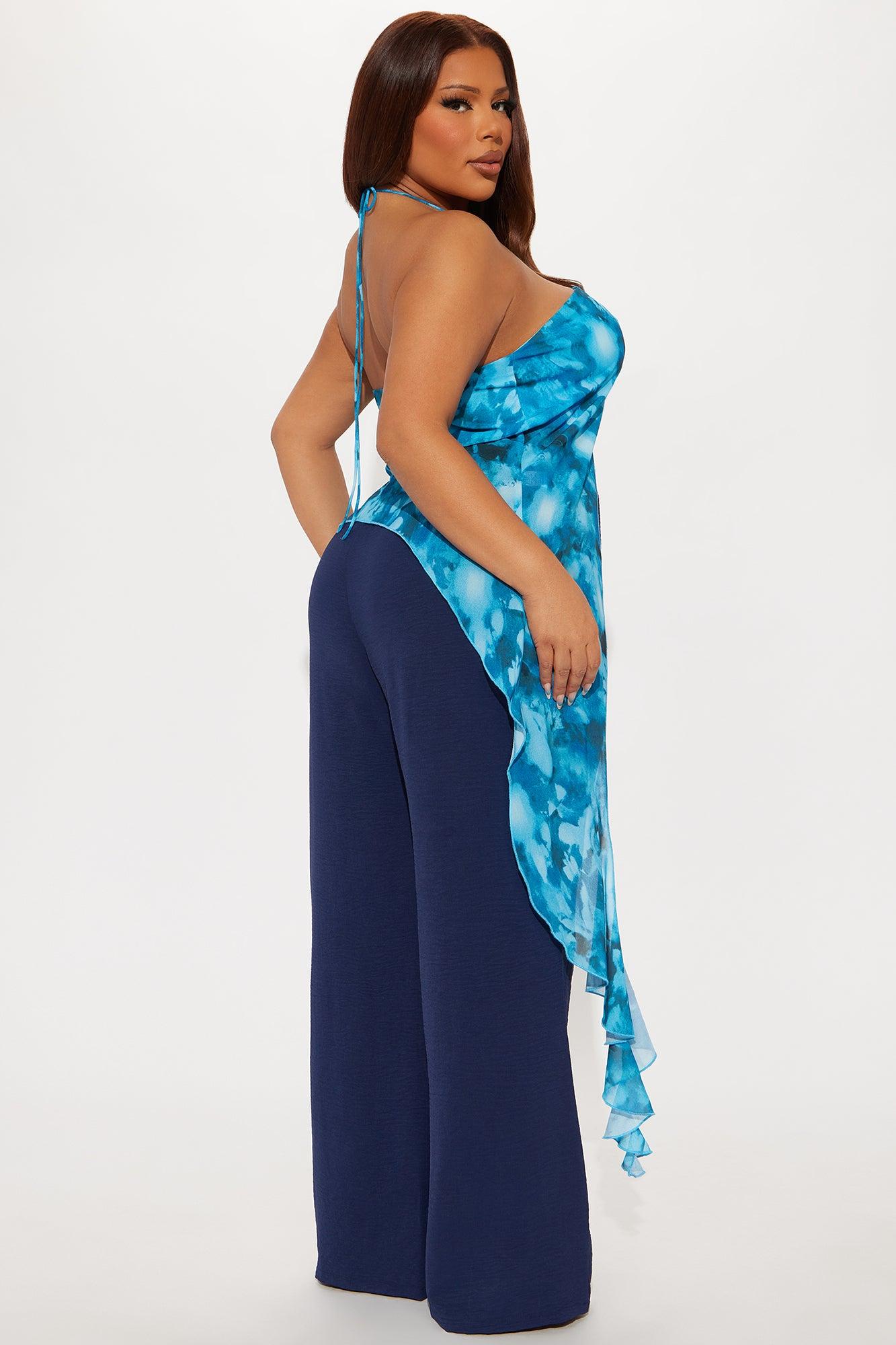 Waves For Days Chiffon Halter Top - Blue/combo Product Image