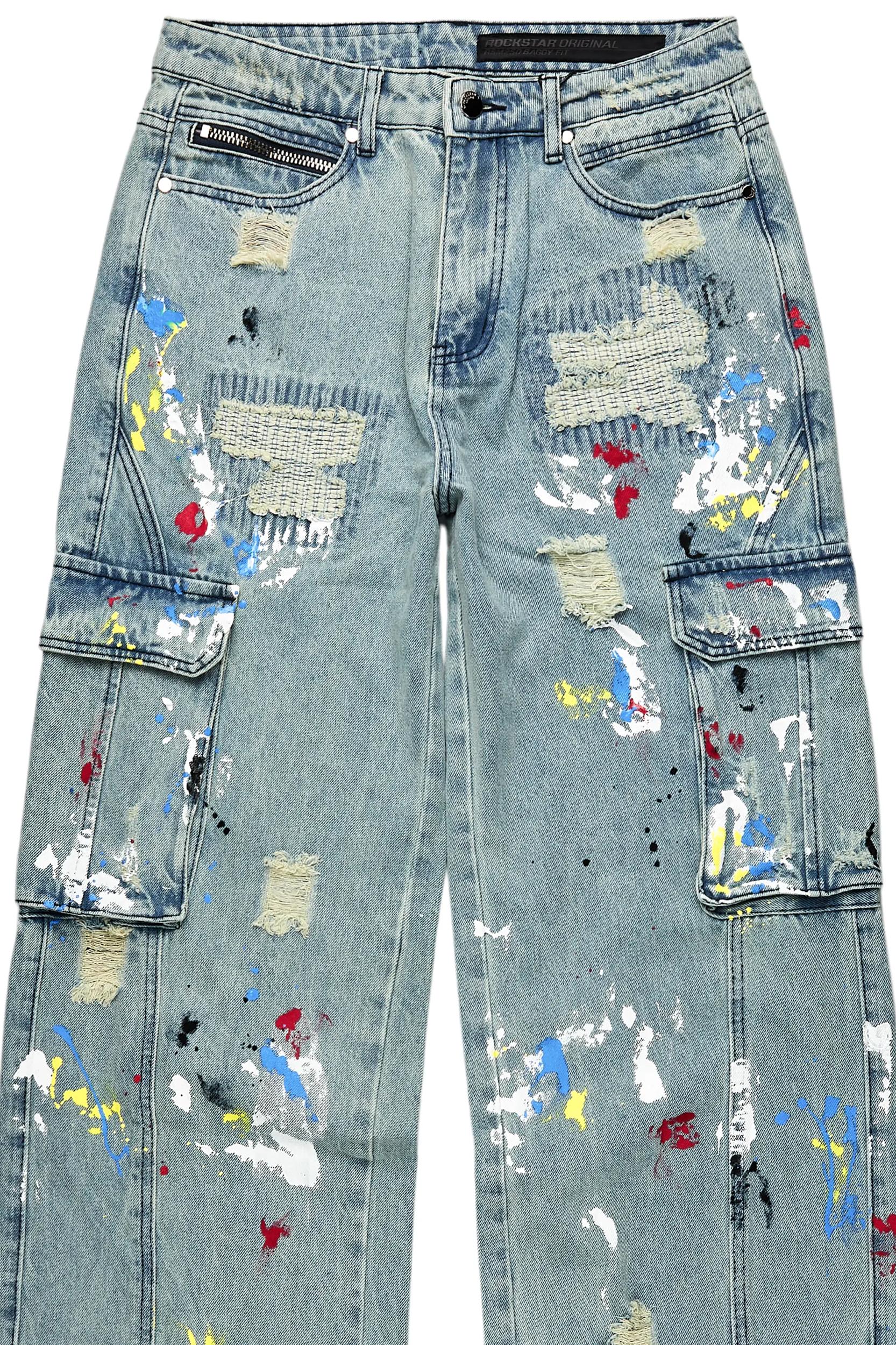 Namas Light Blue Painter Baggy Cargo Jean Male Product Image