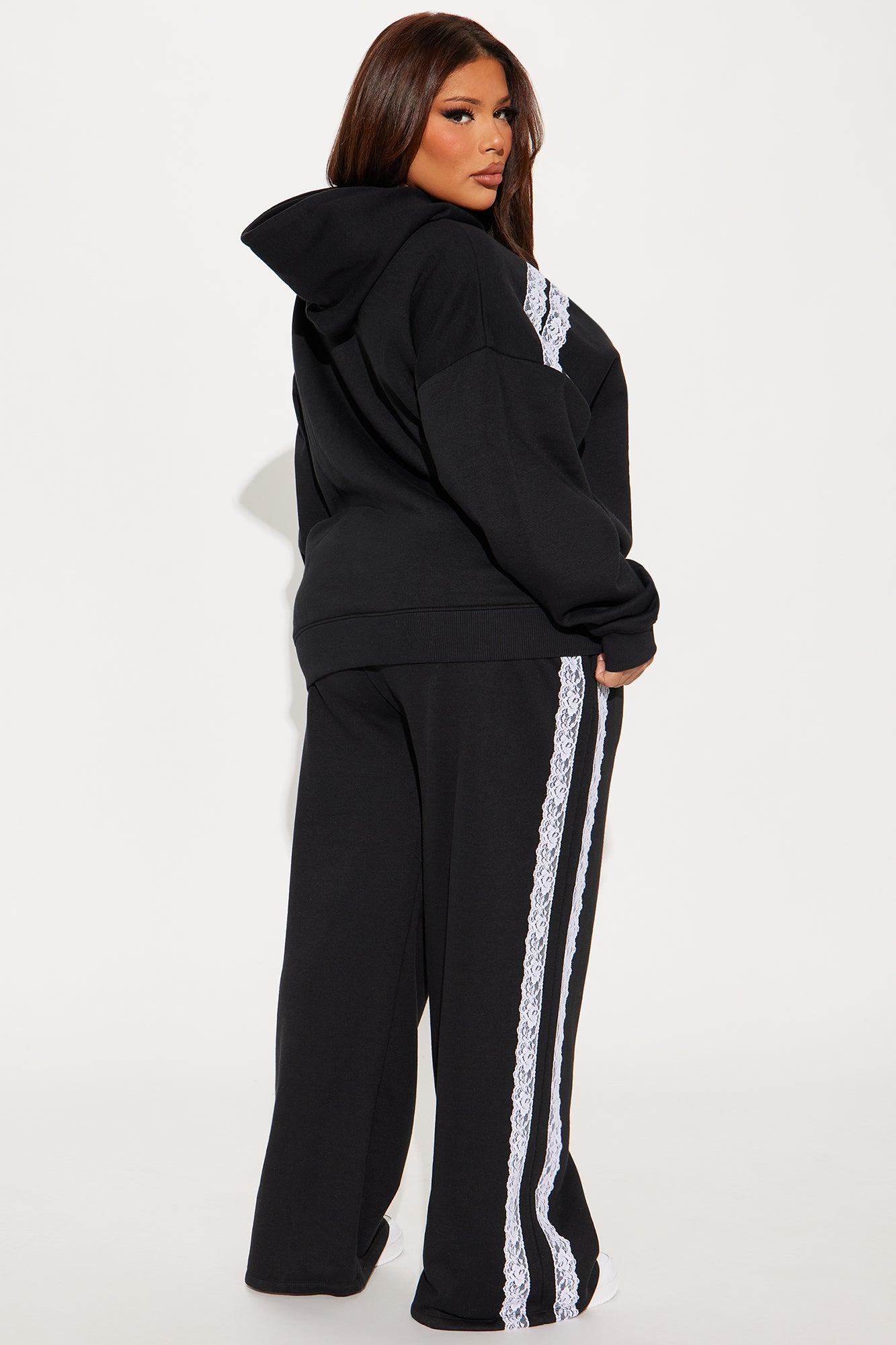 Manhattan Fleece Lace Sweatsuit Set - Black Product Image