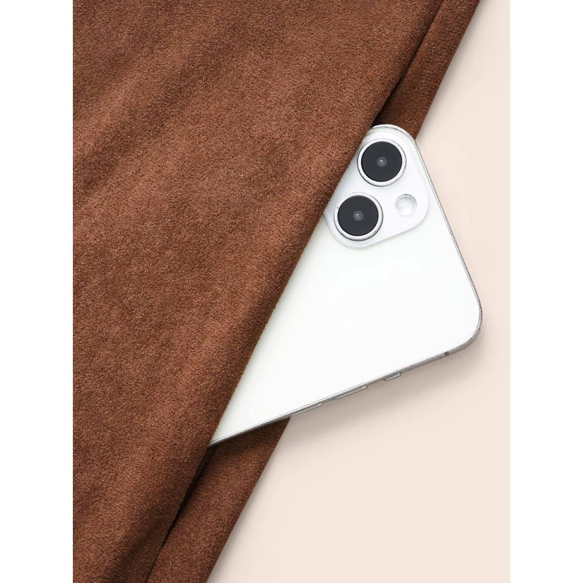 Plus Size Faux Suede Shirt Collar Midi Dress Browncoffeecolor Women Elegant Texture Shirt collar Long Sleeve Curvy BloomChic 14-16/1X Product Image