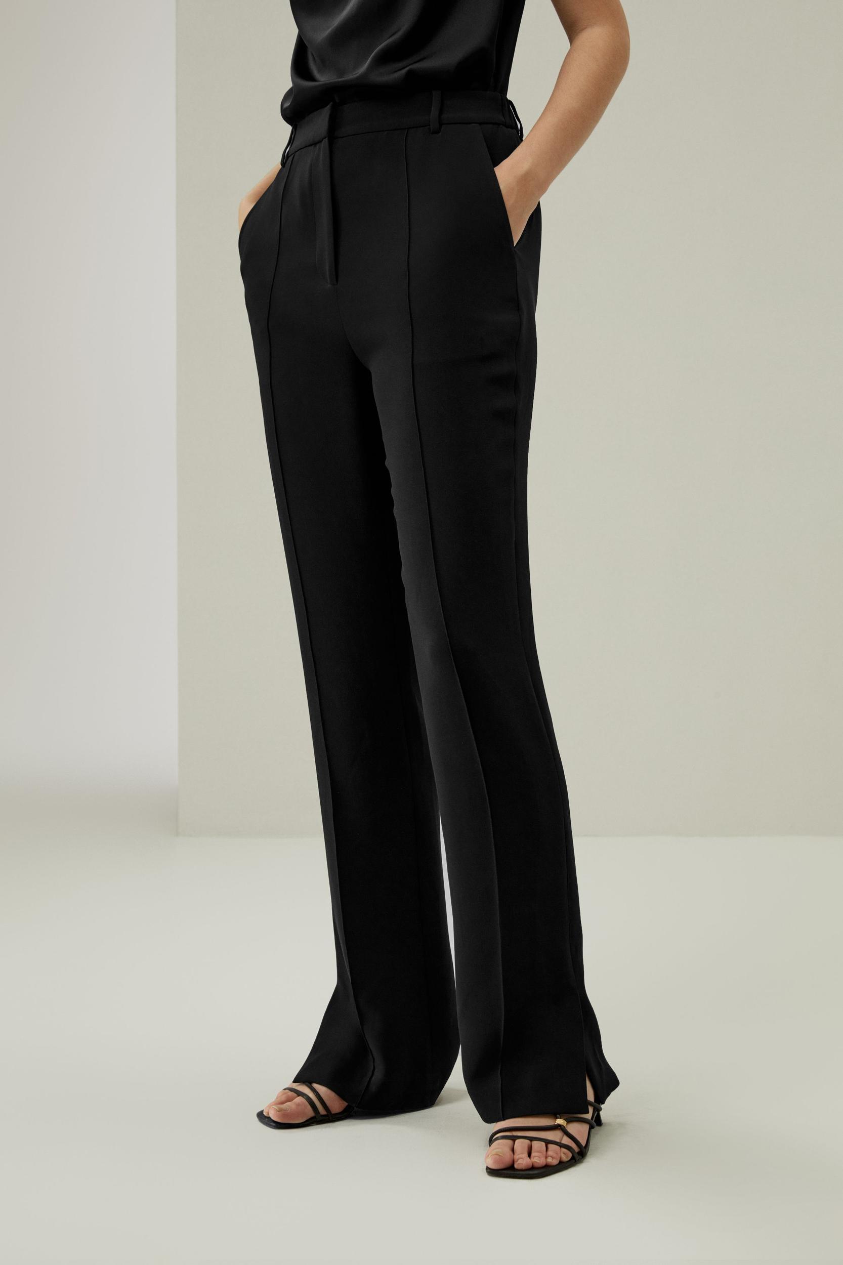 Silk Straight Leg Trousers with Side Slit Product Image
