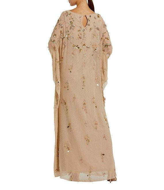 Mac Duggal Embellished Mesh Boat Neck Long Sleeve 3D Flower Caftan Gown Product Image