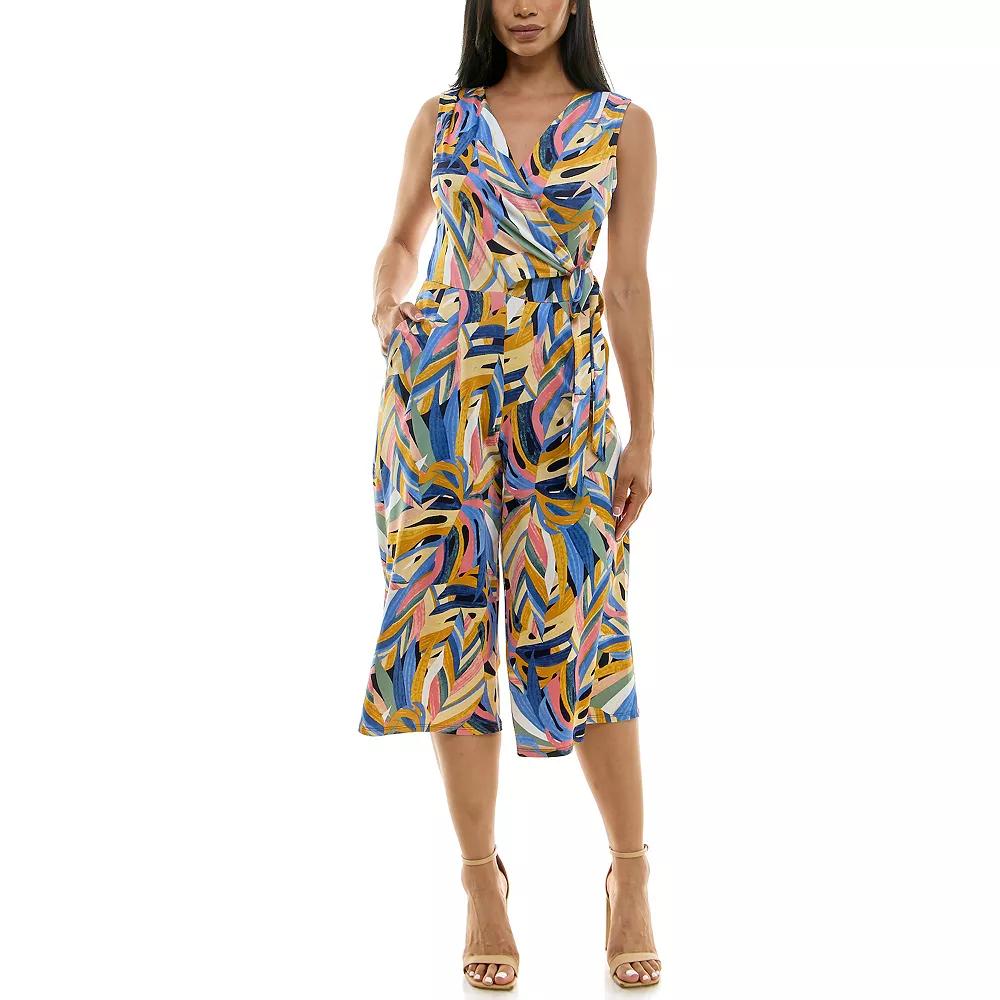 Women's Nina Leonard Print Surplice Wide-Leg Jumpsuit,  Product Image