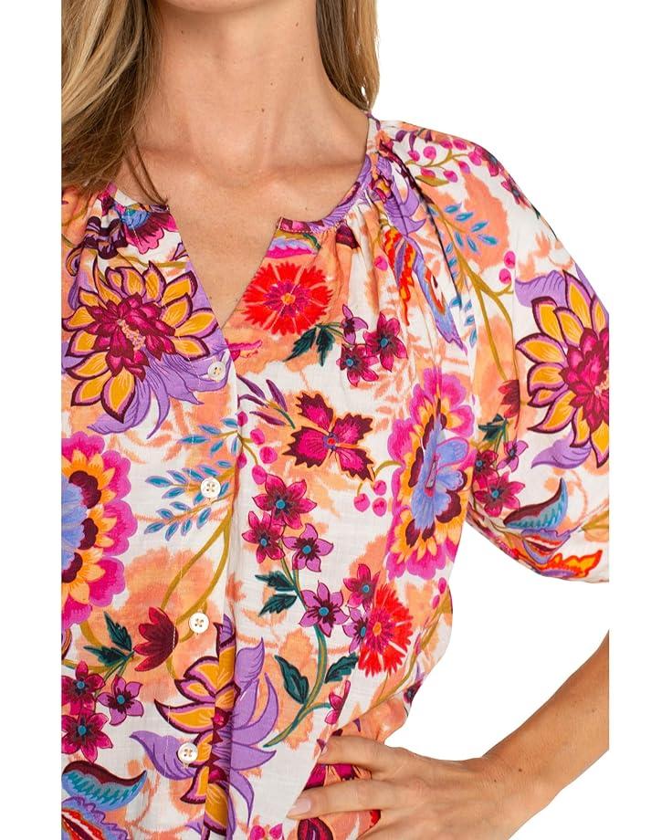 Petite Long Sleeve Button Front Shirred Woven Blouse Product Image