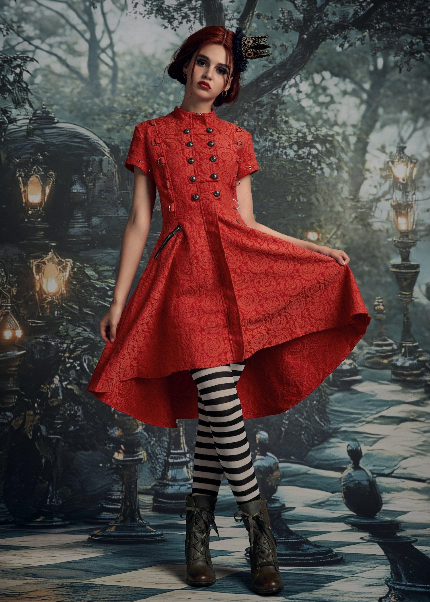 Red Jacquard Battalion Swing Dress Product Image