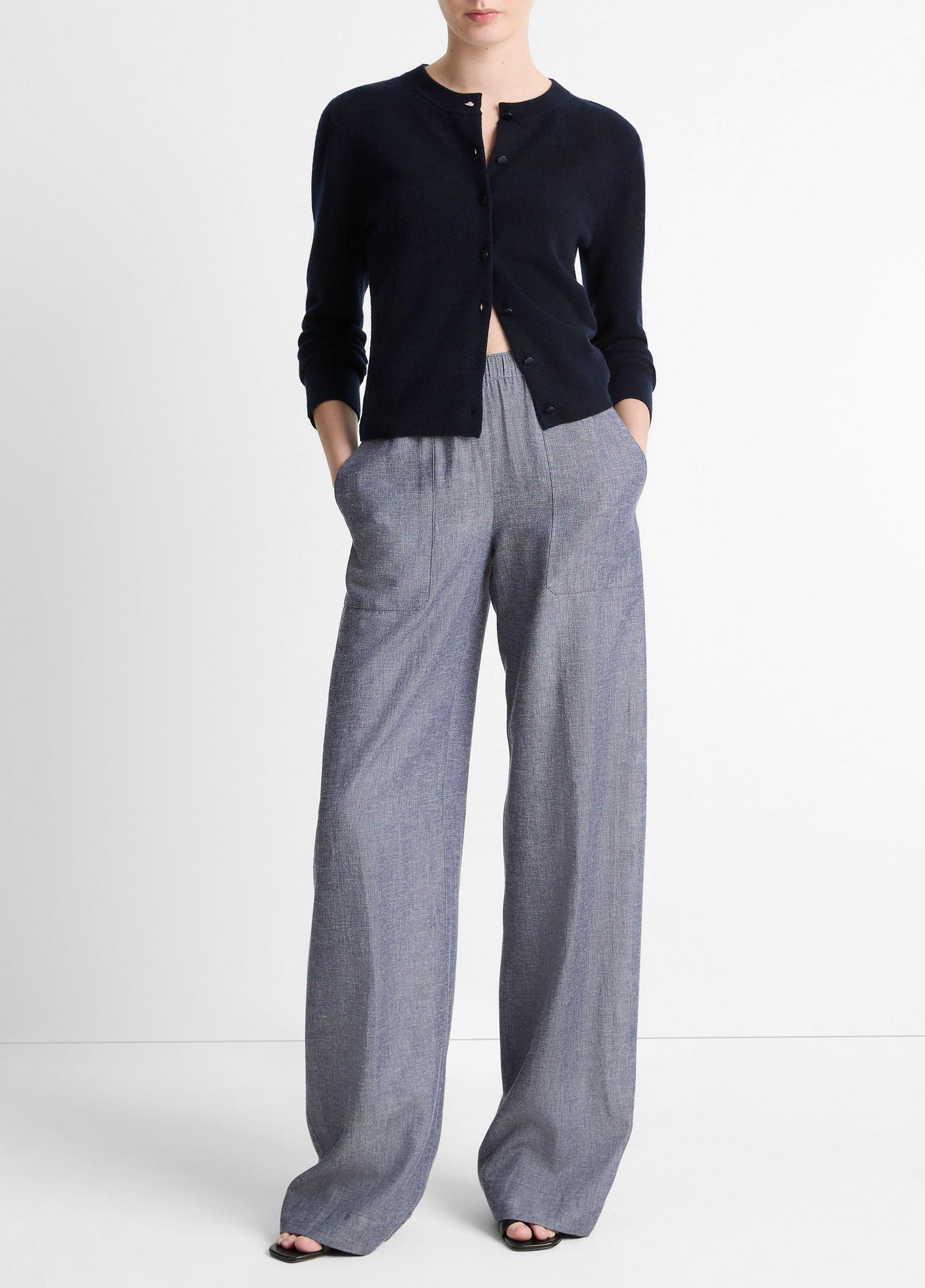 Wool & Cashmere-Blend Tipped Half-Moon Cardigan Product Image